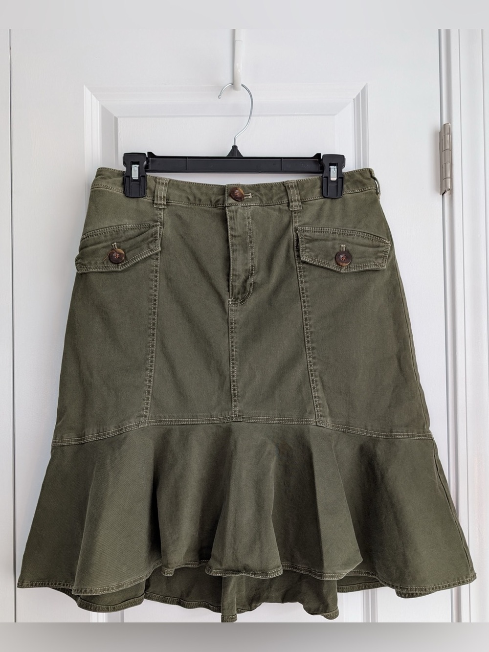 Anthropologie Maeve Utility Flounce Skirt Green Size 6